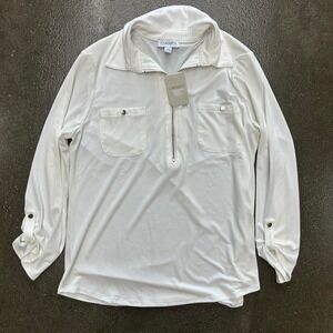 Brand New Carmen Marc Valvo Long Sleeve Quarter Zip Shirt Women's Large Blouse